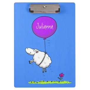 Cute sheep balloon cartoon humour illustration clipboard