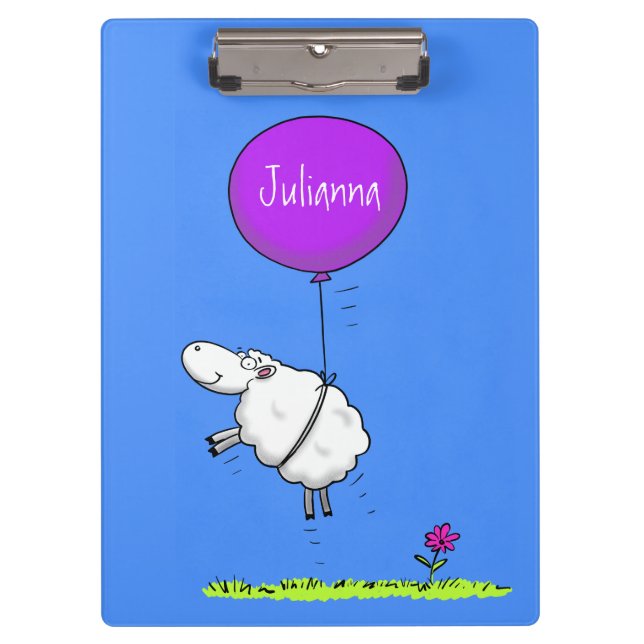 Cute sheep balloon cartoon humour illustration clipboard (Front)