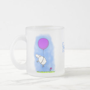 Cute sheep balloon cartoon humour illustration frosted glass coffee mug