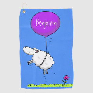Cute sheep balloon cartoon humour illustration  golf towel