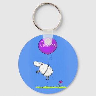 Cute sheep balloon cartoon humour illustration key ring