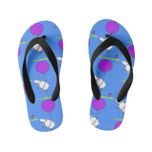 Cute sheep balloon cartoon humour illustration kid's jandals