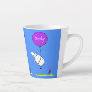 Cute sheep balloon cartoon humour illustration latte mug