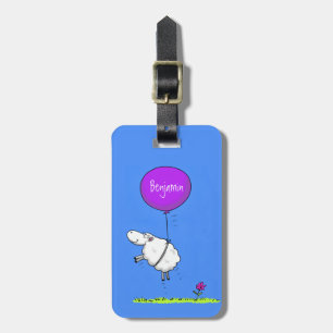 Cute sheep balloon cartoon humour illustration luggage tag