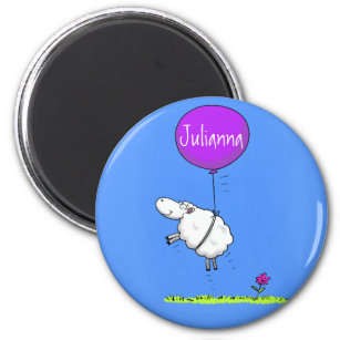 Cute sheep balloon cartoon humour illustration magnet