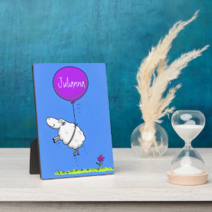 Cute sheep balloon cartoon humour illustration plaque