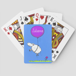 Cute sheep balloon cartoon humour illustration playing cards