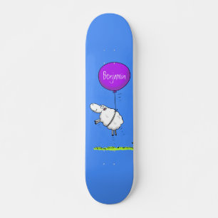 Cute sheep balloon cartoon humour illustration skateboard