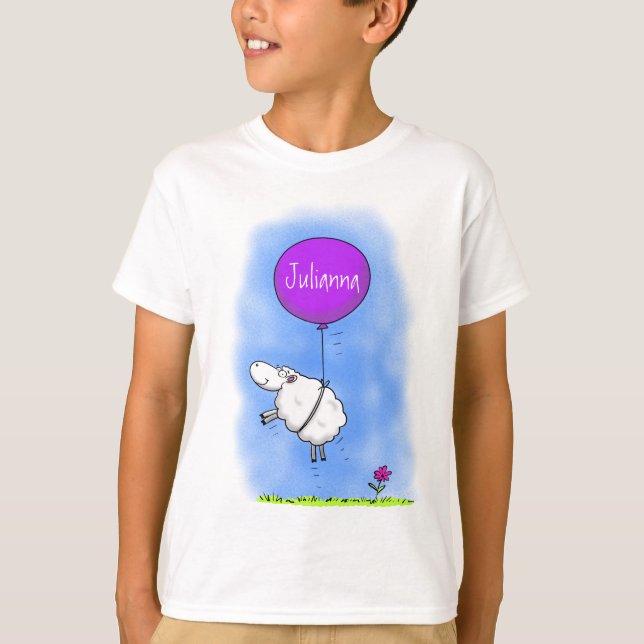 Cute sheep balloon cartoon humour illustration T-Shirt (Front)
