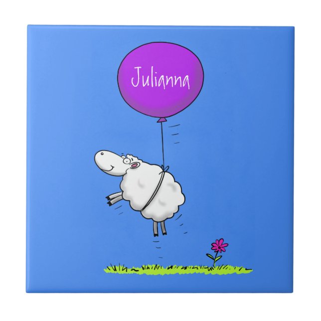 Cute sheep balloon cartoon humour illustration tile (Front)