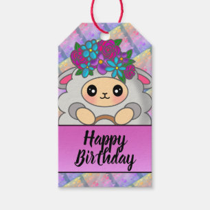 Cute Sheep Birthday Flower Happy Unique Gift Tags