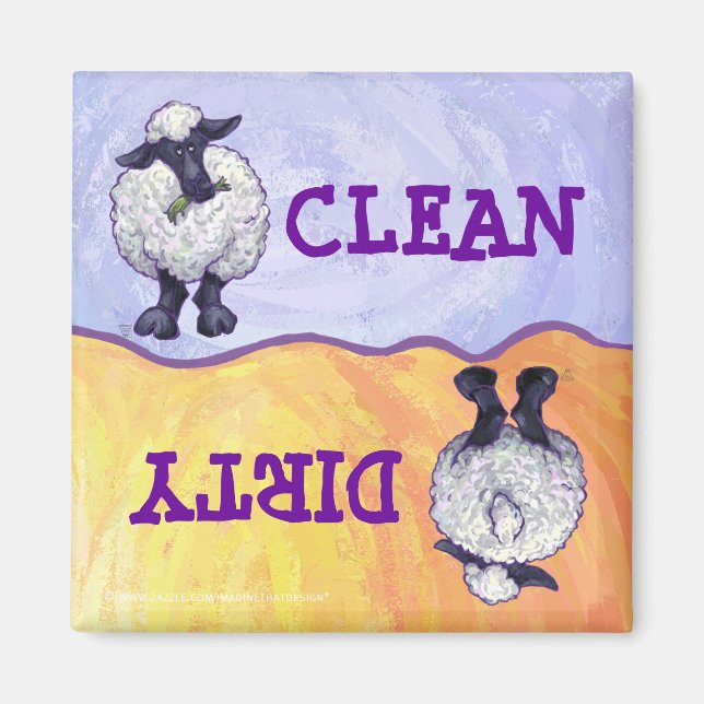 Cute Sheep Clean / Dirty Dishwasher Magnet (Front)