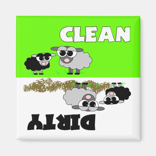 Cute Sheep Clean / Dirty Dishwasher Magnet (Front)