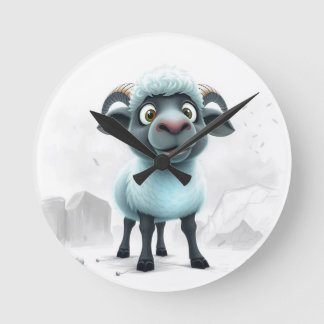 Cute Sheep Cosy Design Round Clock