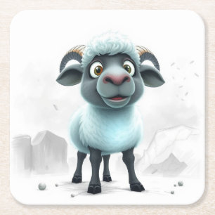 Cute Sheep Cosy Design Square Paper Coaster