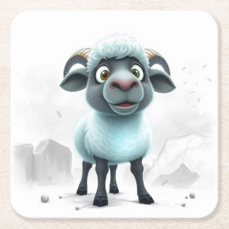 Cute Sheep Cosy Design Square Paper Coaster