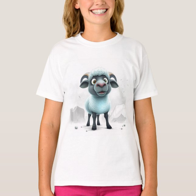 Cute Sheep Cosy Design T-Shirt (Front)