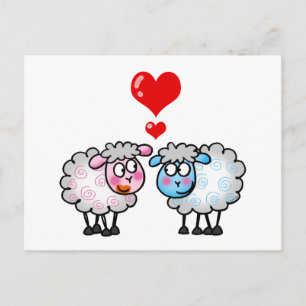 Cute Sheep Couple with Hearts – Love Card