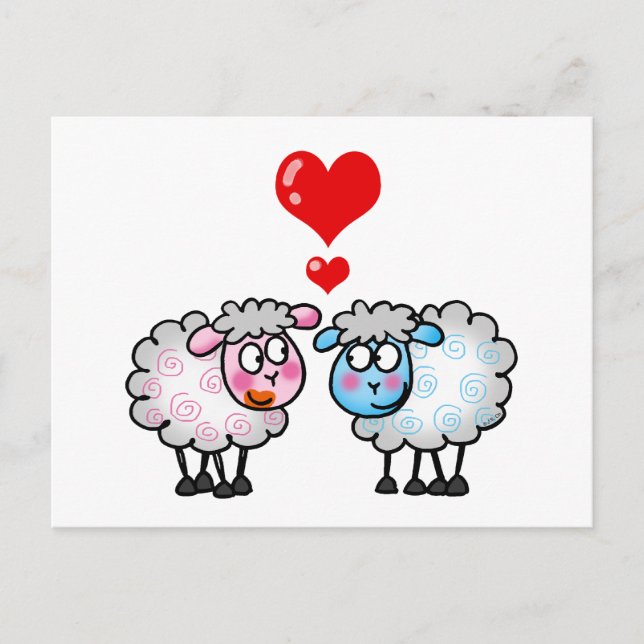 Cute Sheep Couple with Hearts – Love Card (Front)