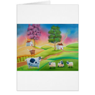 Cute sheep cows folk art naive painting G Bruce