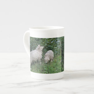 Cute Sheep Eating Leaves Bone China Mug