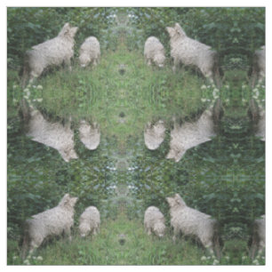 Cute Sheep Eating Leaves Patterned Animal Fabric