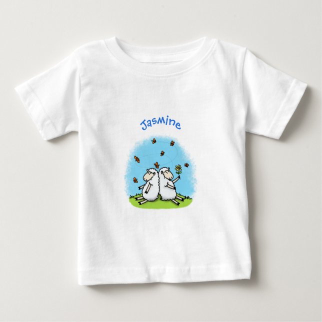 Cute sheep friends and butterflies cartoon baby T-Shirt (Front)