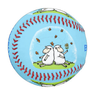 Cute sheep friends and butterflies cartoon baseball