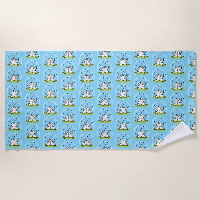 Cute sheep friends and butterflies cartoon beach towel (Front)