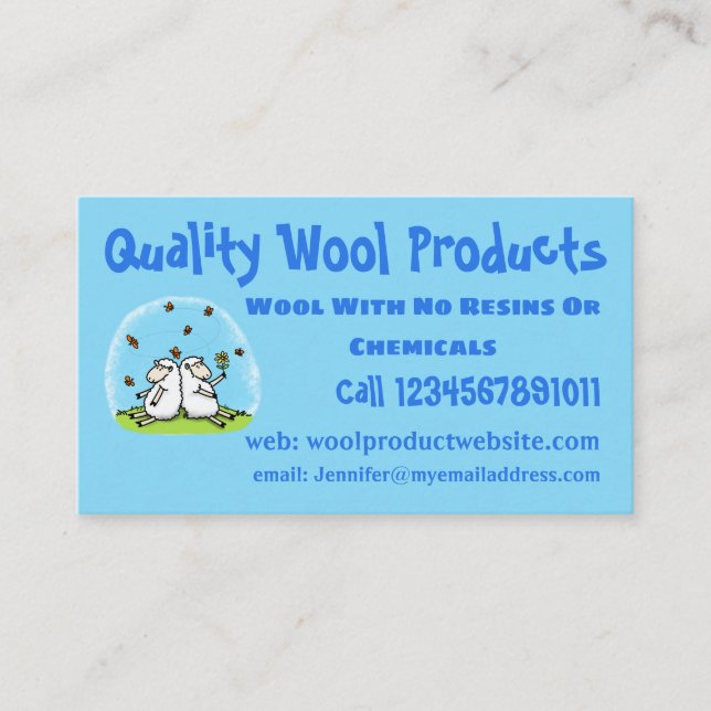 Cute sheep friends and butterflies cartoon business card (Front)