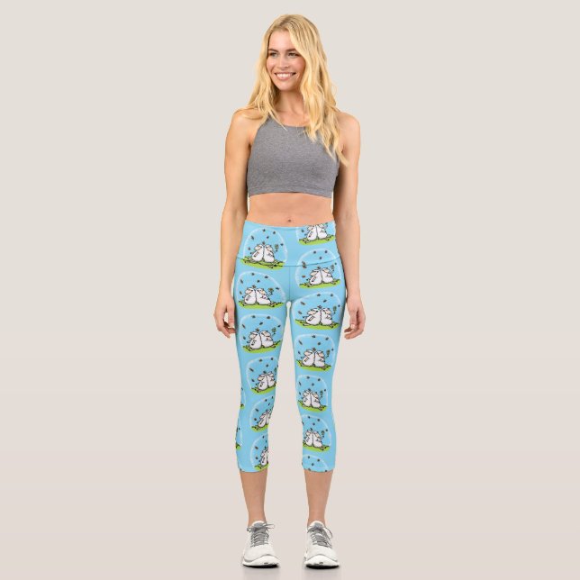 Cute sheep friends and butterflies cartoon capri leggings (Front)