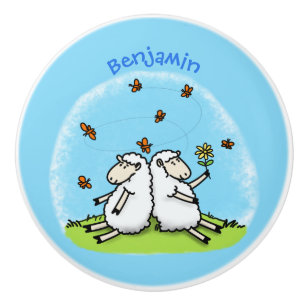 Cute sheep friends and butterflies cartoon ceramic knob