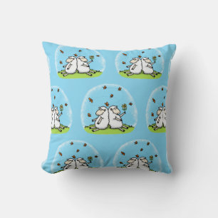 Cute sheep friends and butterflies cartoon  cushion