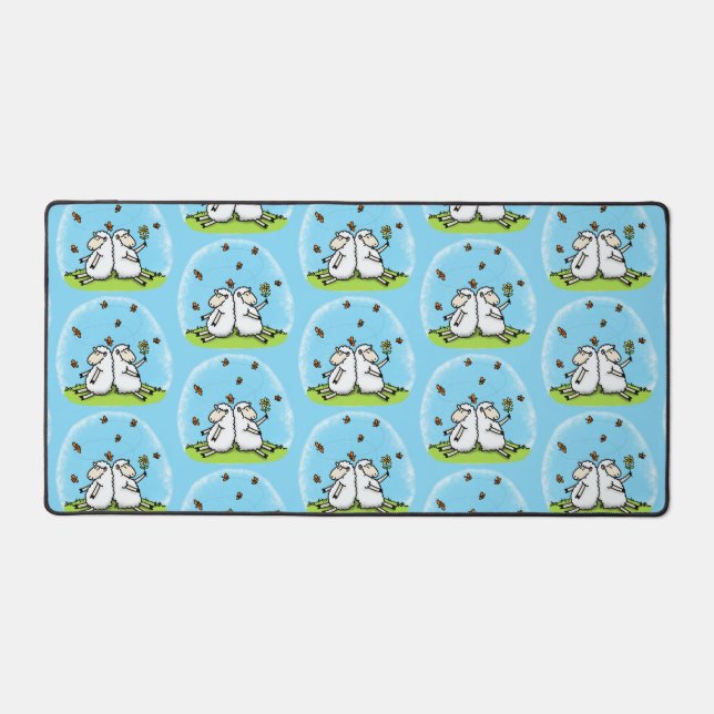 Cute sheep friends and butterflies cartoon desk mat (Front)