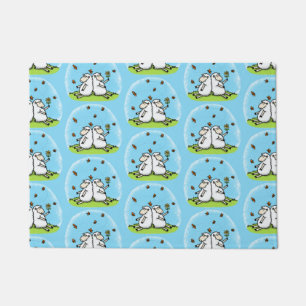 Cute sheep friends and butterflies cartoon doormat