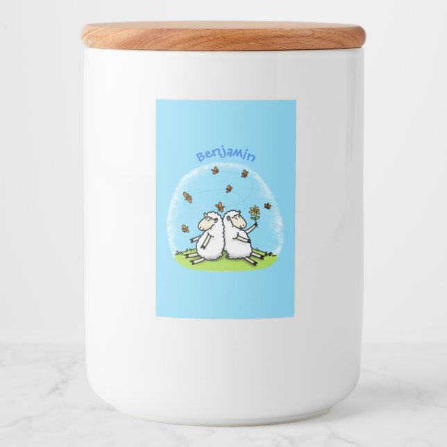 Cute sheep friends and butterflies cartoon food label (Front)