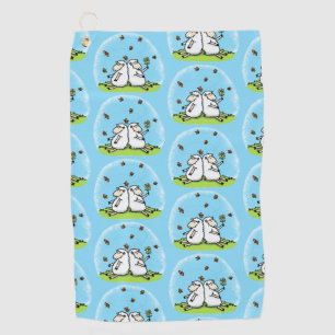 Cute sheep friends and butterflies cartoon  golf towel