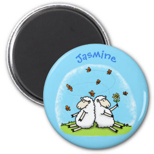 Cute sheep friends and butterflies cartoon magnet