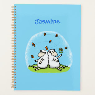 Cute sheep friends and butterflies cartoon planner