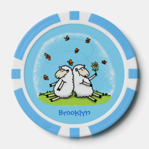 Cute sheep friends and butterflies cartoon poker chips