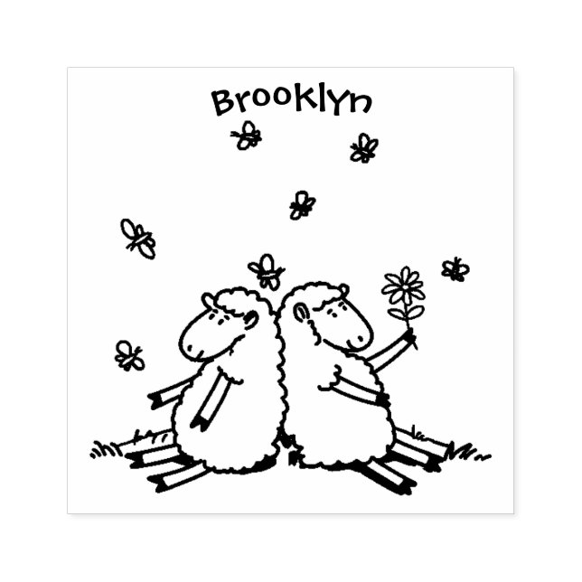 Cute sheep friends and butterflies cartoon rubber stamp (Imprint)