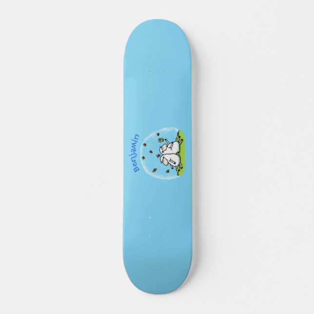 Cute sheep friends and butterflies cartoon skateboard (Front)