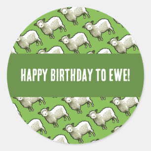 Cute Sheep Happy Birthday To Ewe Pixel Art Pattern Classic Round Sticker