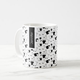 Cute Sheep Illustration Black And White Monogram Coffee Mug
