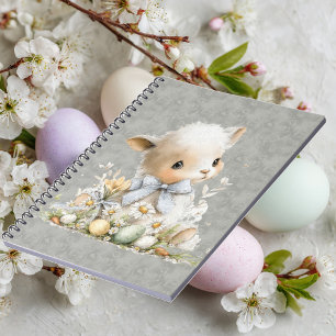 cute sheep in a meadow with flowers and Easter egg Notebook