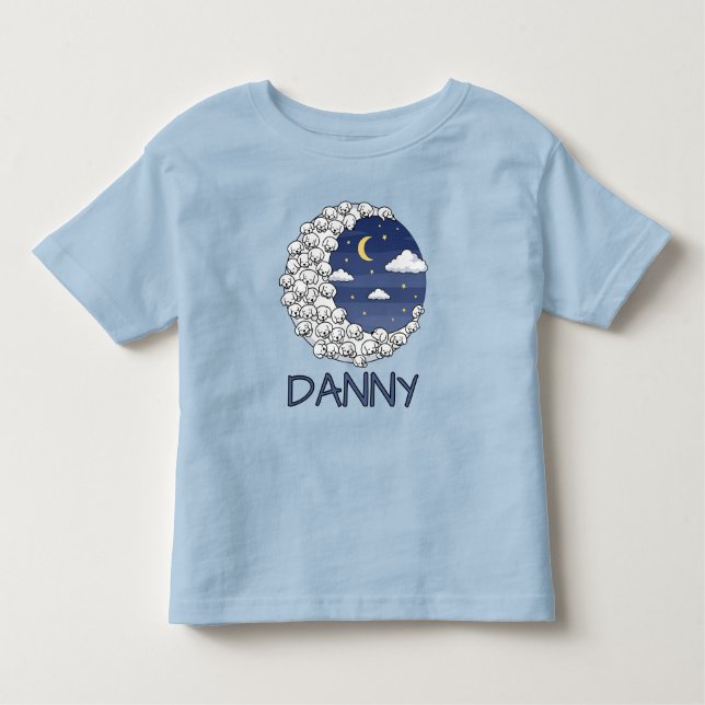 Cute Sheep in Moon and Clouds Toddler T-Shirt (Front)