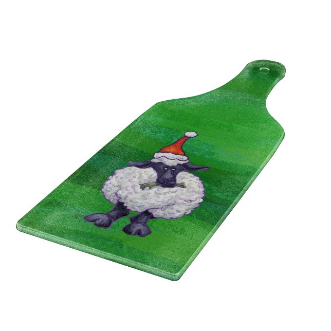 Cute Sheep in Santa Hat On Green Cutting Board (Corner)