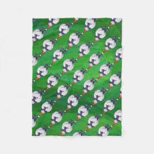 Cute Sheep in Santa Hat On Green Fleece Blanket