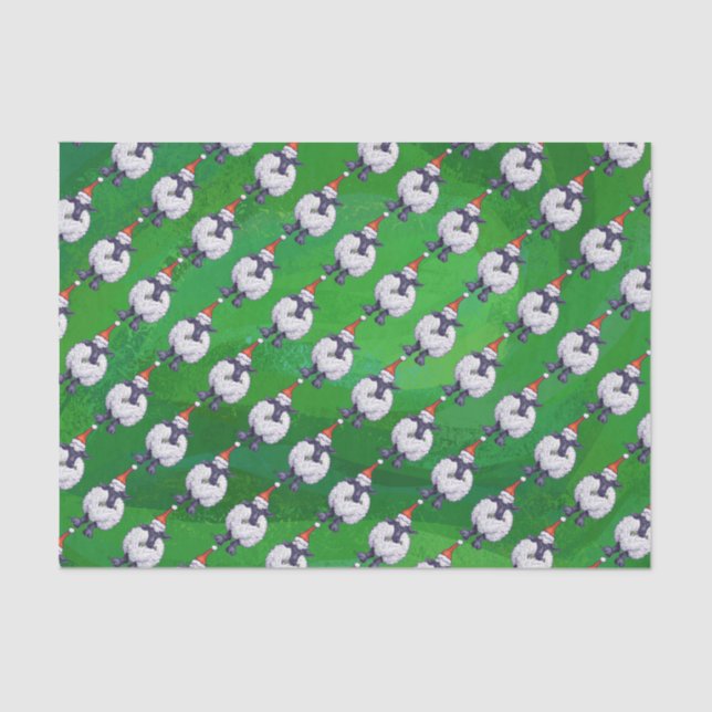Cute Sheep in Santa Hat On Green Tissue Paper (Front)