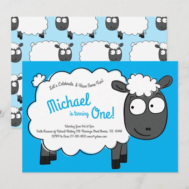Cute Sheep Kids 1st Birthday Farm Party Invitation (Front/Back)